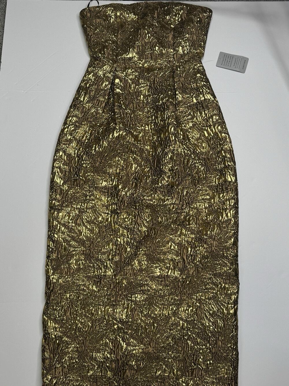 Lulus Gold Bronze Floral Brocade Strapless Maxi Dress Formal Gown NWT